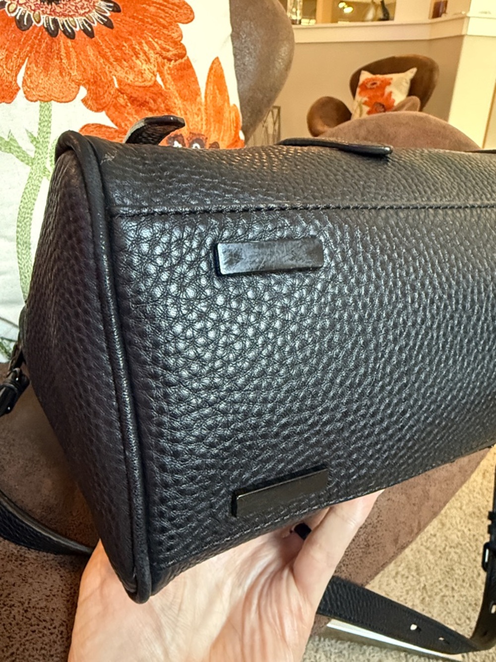 REBECCA MINKOFF SATCHEL BAG  JULES BLK ON BLK LEATHER & HARDWARE w/STRAP EUC - Picture 9 of 17